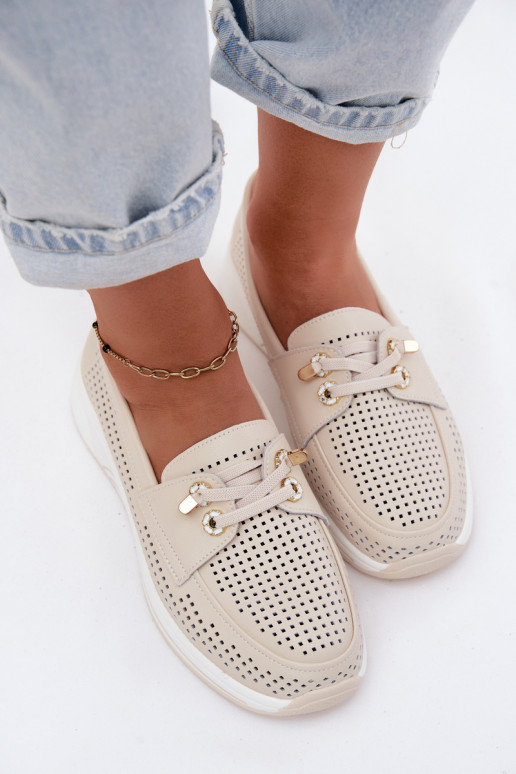 Scarpe slip-on con elementi ritagliati in pelle naturale Artiker 58C0478 sabbia