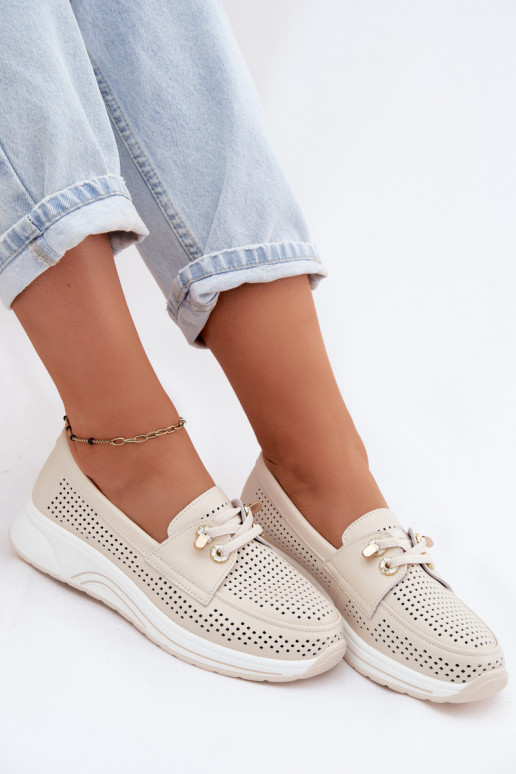 Scarpe slip-on con elementi ritagliati in pelle naturale Artiker 58C0478 sabbia