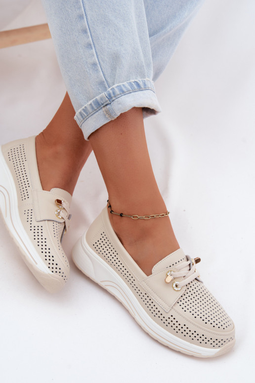 Scarpe slip-on con elementi ritagliati in pelle naturale Artiker 58C0478 sabbia