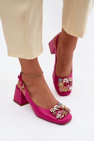 Scarpe in pelle con tacchi, decorazione in cristallo e motivi floreali Artiker 58C0662 colore rosa
