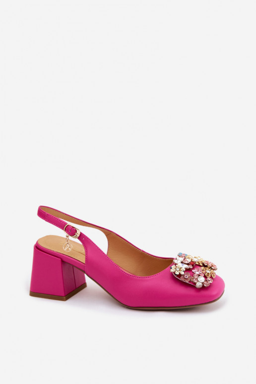 Scarpe in pelle con tacchi, decorazione in cristallo e motivi floreali Artiker 58C0662 colore rosa