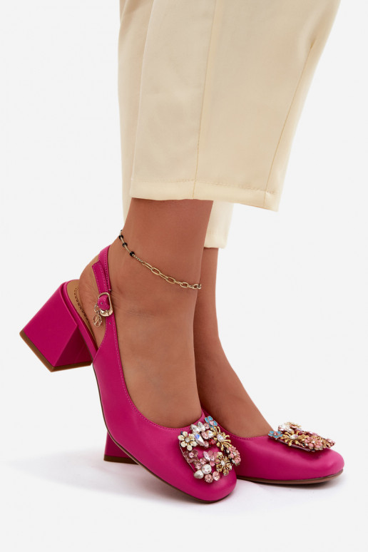 Scarpe in pelle con tacchi, decorazione in cristallo e motivi floreali Artiker 58C0662 colore rosa