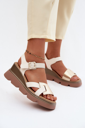 Sandali da donna Femminile con una piattaforma Artiker 58C0312 beige-colore dorato 2