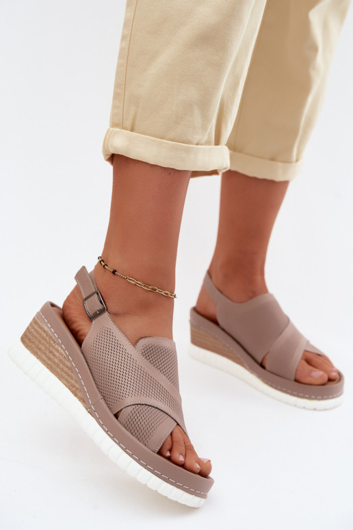 Sandali con piattaforma in pelle naturale Artiker 58C3146 colore sabbia