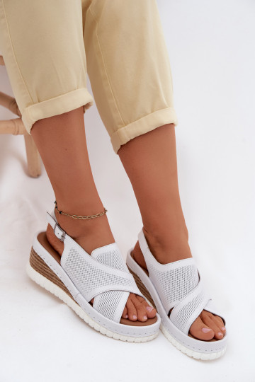 Sandali con piattaforma in pelle naturale Artiker 58C3145 colore bianco