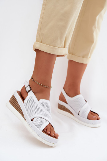 Sandali con piattaforma in pelle naturale Artiker 58C3145 colore bianco 2