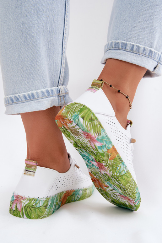 Scarpe in pelle con piattaforma decorata Artiker 58C0441 bianca e verde