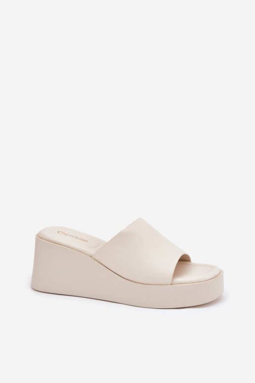 Pantofole da donna con una piattaforma Eko Pelle colore avorio Obenae