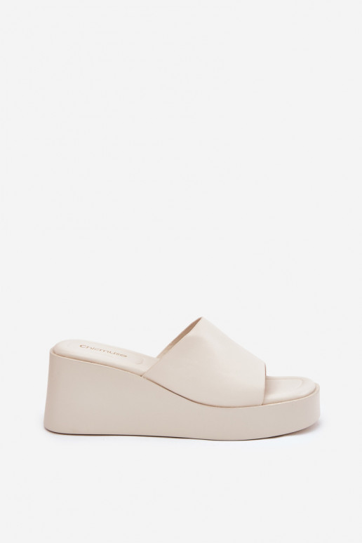 Pantofole da donna con una piattaforma Eko Pelle colore avorio Obenae