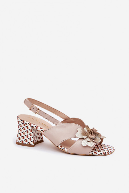 Pelle Sandali con tacco alto da donna con fiori Laura Messi 2950 beige
