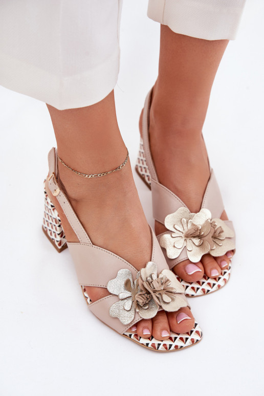 Pelle Sandali con tacco alto da donna con fiori Laura Messi 2950 beige