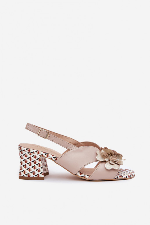Pelle Sandali con tacco alto da donna con fiori Laura Messi 2950 beige