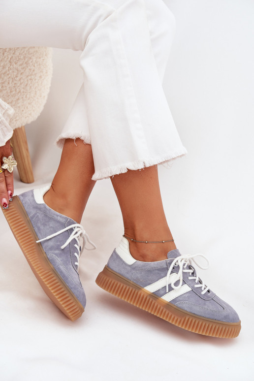dalla pelle scamosciata Scarpe modello sneakers Femminile con una piattaforma colore blu Deverisae