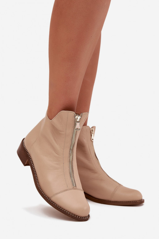 Stivaletti in pelle color sabbia con zip Zazoo 2785/079