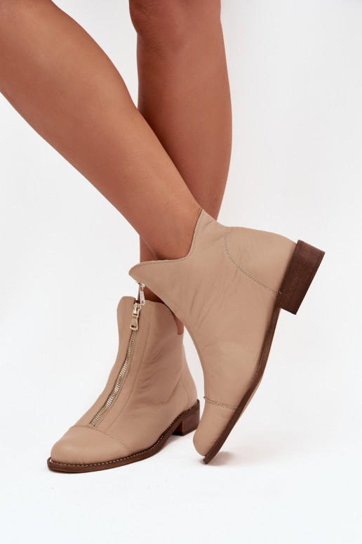 Stivaletti in pelle color sabbia con zip Zazoo 2785/079