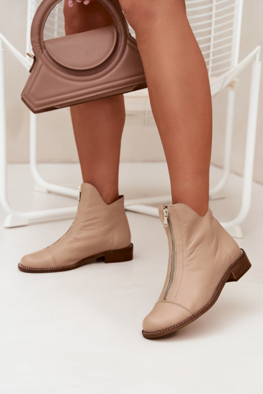 Stivaletti in pelle color sabbia con zip Zazoo 2785/079