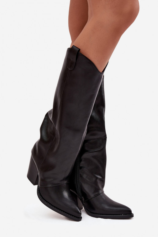 riscaldamento stivali stile coAboy con i tacchi in ecopelle colore nero Devevine