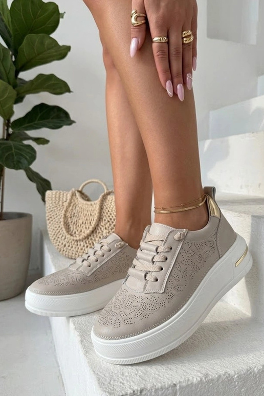 Sneakers beige in pelle naturale Cambell