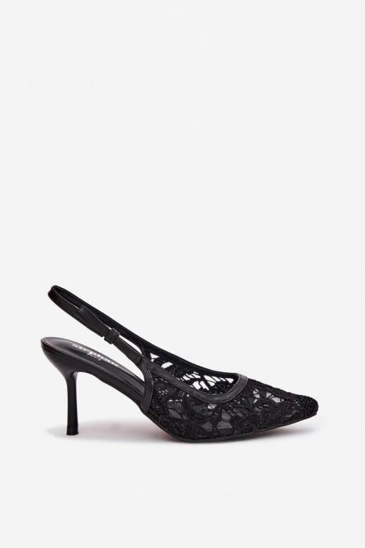 Sandali da donna con tacchi sottili con pizzo colore nero Pelivelle