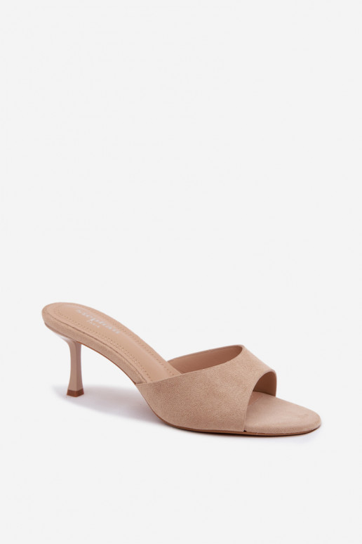 Ciabatte in suede sintetico color sabbia con tacco sottile Melissea