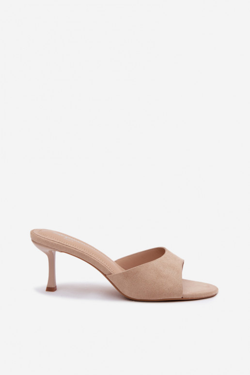 Ciabatte in suede sintetico color sabbia con tacco sottile Melissea