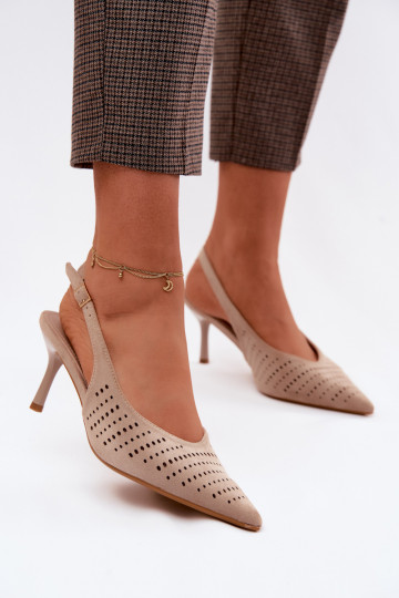 Sandali in suede sintetico color sabbia con tacchi sottili Torielle 2