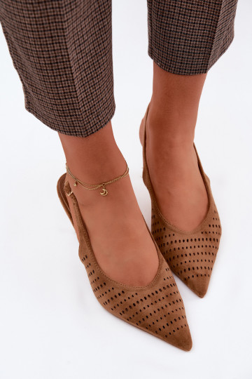 Sandali in suede sintetico marroni con tacchi sottili Torielle 2
