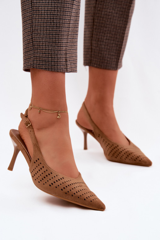 Sandali in suede sintetico marroni con tacchi sottili Torielle