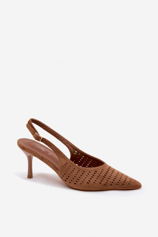 Sandali in suede sintetico marroni con tacchi sottili Torielle