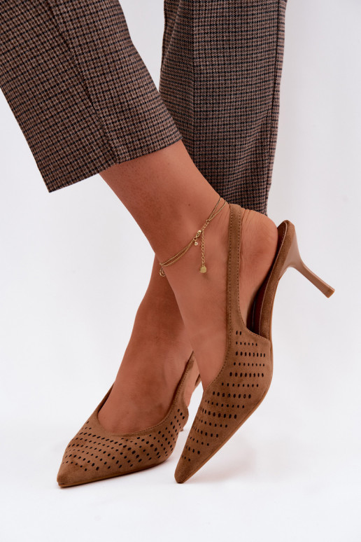 Sandali in suede sintetico marroni con tacchi sottili Torielle
