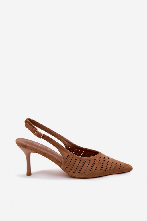 Sandali in suede sintetico marroni con tacchi sottili Torielle