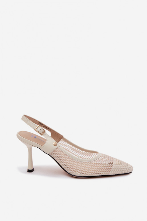 Sandali in pelle avorio da donna con tacco sottile Tai turiciejka K7507-22