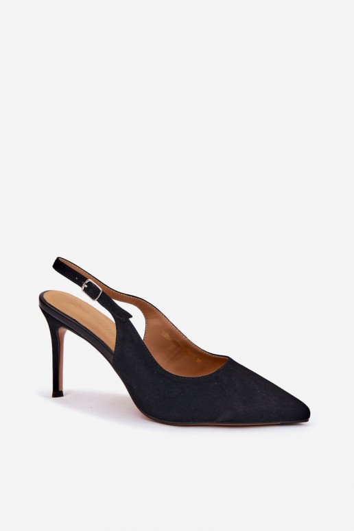 Sandali da donna con tacco sottile in ecopelle scamosciata nera Kandy