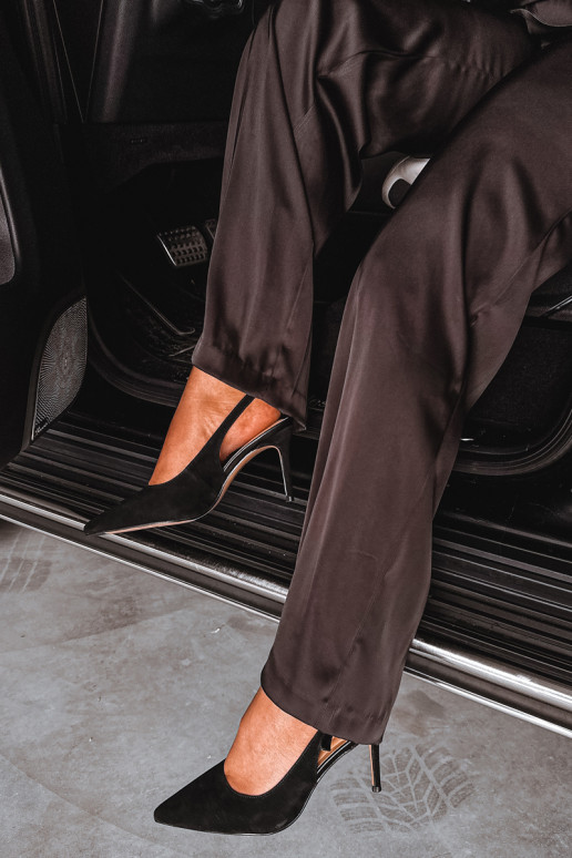 Sandali da donna con tacco sottile in ecopelle scamosciata nera Kandy
