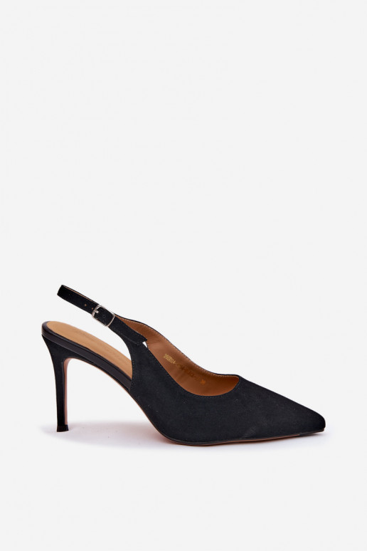 Sandali da donna con tacco sottile in ecopelle scamosciata nera Kandy