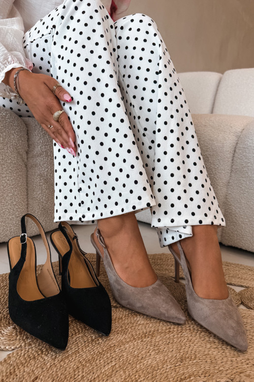 Sandali da donna con tacco sottile in ecopelle scamosciata sabbia Kandy