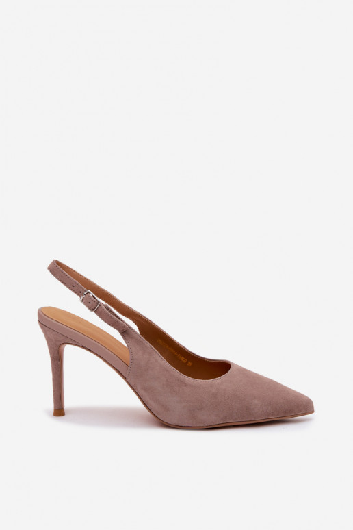 Sandali da donna con tacco sottile in ecopelle scamosciata sabbia Kandy