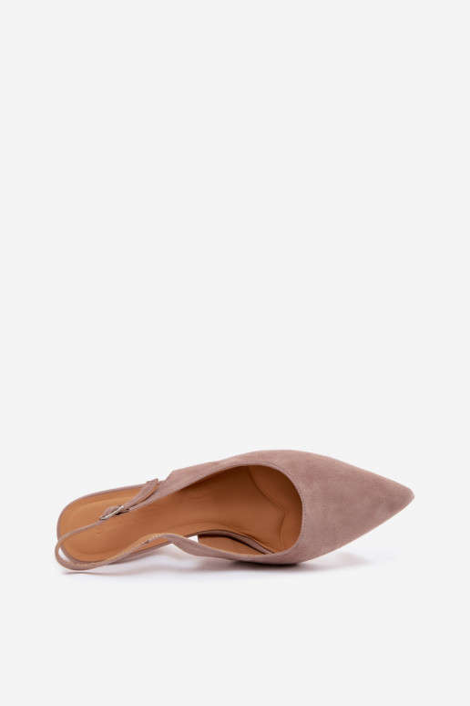 Sandali da donna con tacco sottile in ecopelle scamosciata sabbia Kandy