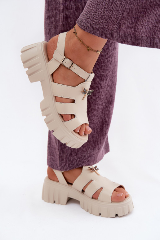 Sandali con piattaforma da donna con fibbia Vinceza 79627, colore sabbia