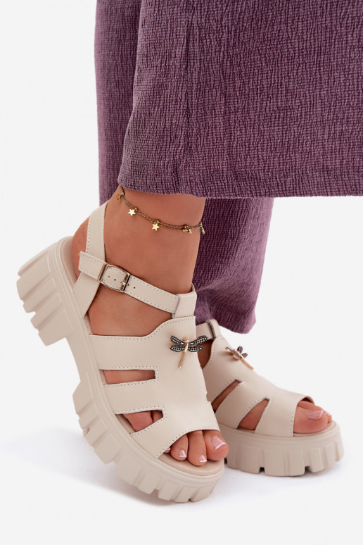 Sandali con piattaforma da donna con fibbia Vinceza 79627, colore sabbia