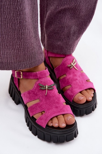 Sandali in pelle scamosciata da donna con fibbia Vinceza 79627, colore nero