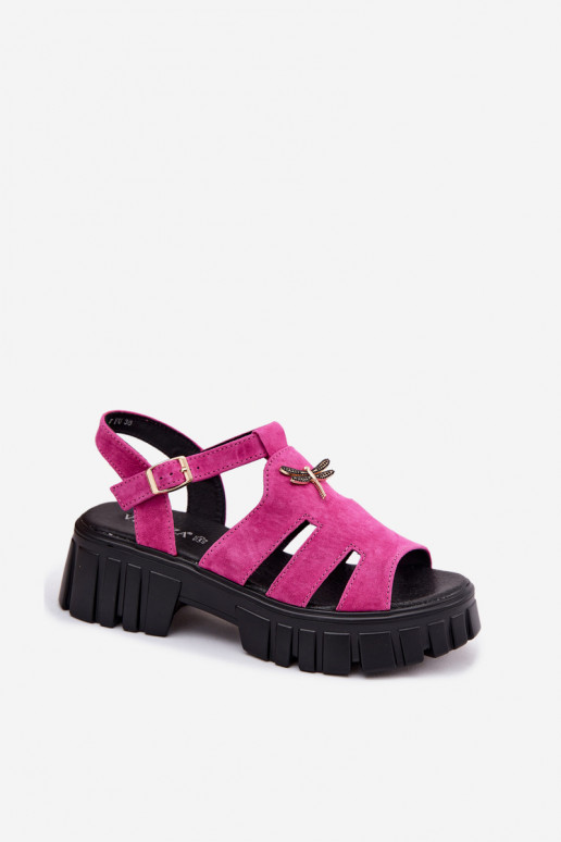 Sandali in pelle scamosciata da donna con fibbia Vinceza 79627, colore nero