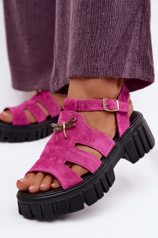 Sandali in pelle scamosciata da donna con fibbia Vinceza 79627, colore nero