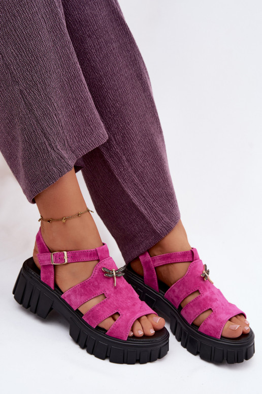 Sandali in pelle scamosciata da donna con fibbia Vinceza 79627, colore nero