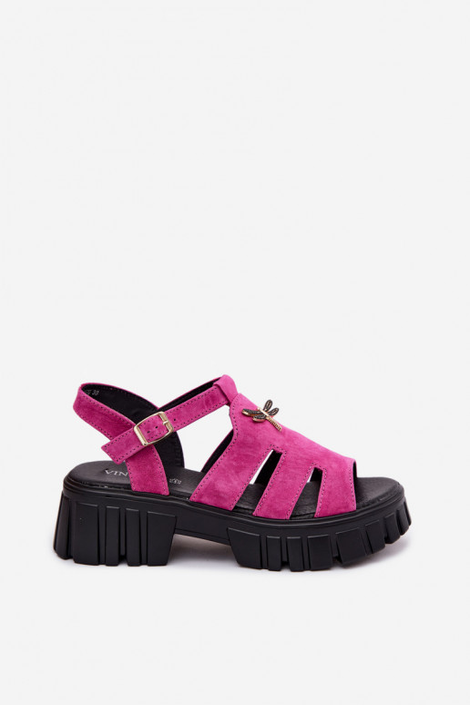 Sandali in pelle scamosciata da donna con fibbia Vinceza 79627, colore nero