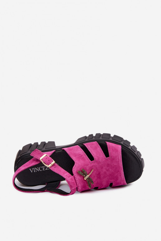 Sandali in pelle scamosciata da donna con fibbia Vinceza 79627, colore nero