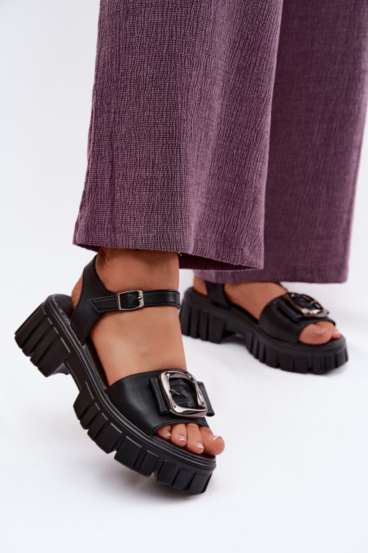 Sandali con piattaforma da donna con fibbie Vinceza 79611, colore nero