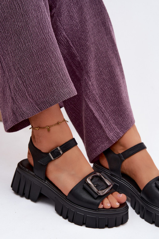 Sandali con piattaforma da donna con fibbie Vinceza 79611, colore nero
