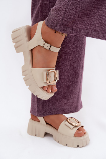 Sandali con piattaforma da donna con fibbie Vinceza 79611, colore sabbia