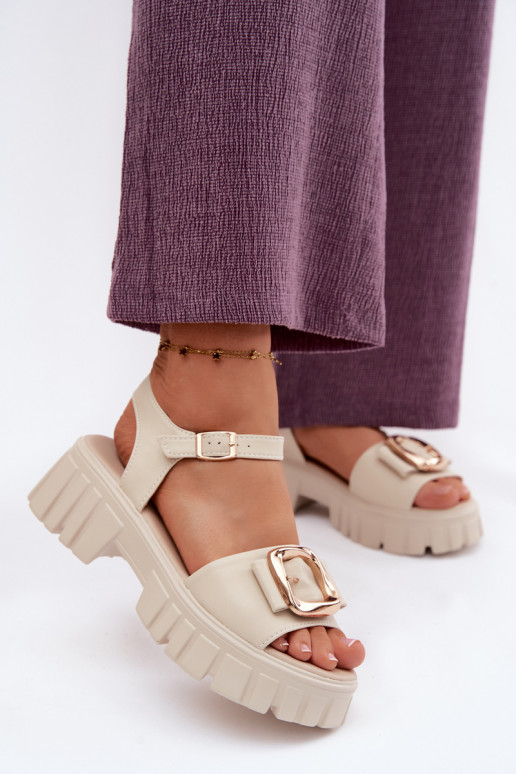 Sandali con piattaforma da donna con fibbie Vinceza 79611, colore sabbia